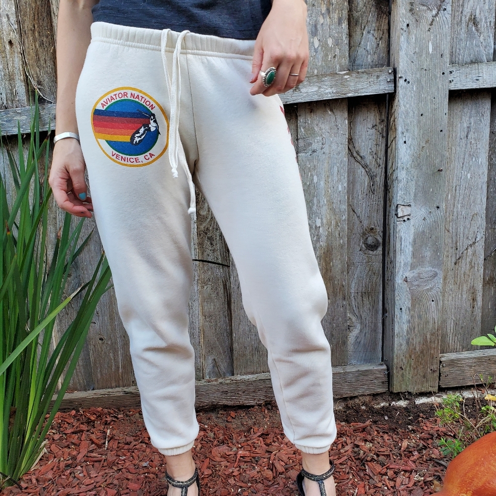 xs cream Aviator Nation sweatpants